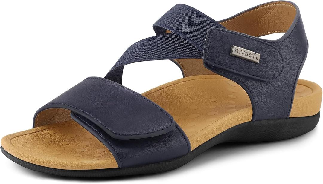 mysoft Women's Arch Support Sandals Orthotic Comfortable Walking Sandals Lightweight Adjustable Summer Outdoor Shoes (9.5, Navy)