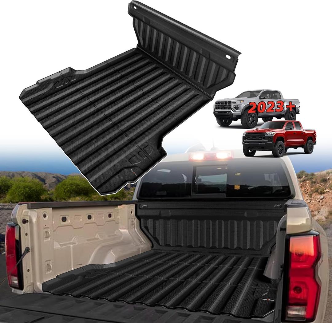 TripleAliners Truck Bed Mat Compatible with Chevy Colorado/GMC Canyon 2023 2024 2025 2026 Perfectly Flush All Weather Protection TPE Heavy Duty 5FT Bed & Cab Wall Cargo Mat (w/Cab Wall Protector)