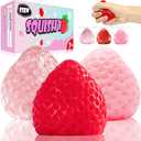 3Pcs Big Taba Squishies Strawberry, Cute Fruit Squeeze Stress Relief Toys, Upgrade Kawaii Sticky Fidget Toys, Party Favors & Birthday Gifts for Kids Ages 4-8, 8-12 Girls Boys (Pink + Red + Sheer)