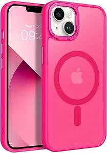 Magnetic for iPhone 13 Case & iPhone 14 Case [Compatible with Magsafe] Translucent Matte Phone Case iPhone 13/14 Slim Thin Shockproof Women Men Protective Cover Cases, Hot Pink