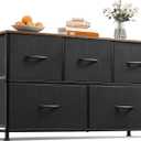 WLIVE Dresser for Bedroom with 5 Drawers, Wide Chest of Drawers, Fabric Dresser, Storage Organizer Unit with Fabric Bins for Closet, Living Room, Hallway, Black and Rustic Brown (11.81"D x 39.37"W x 21.65"H)
