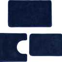 3 Pieces Luxury Bathroom Rug Set with U-Shaped Toilet Rug, Non-Slip Rubber Bottom, Thick Microfiber Fluffy Plush, Water absorption, Quick Dry, Ultra Soft, Bath Mats for Bathroom, Tub(Navy Blue)