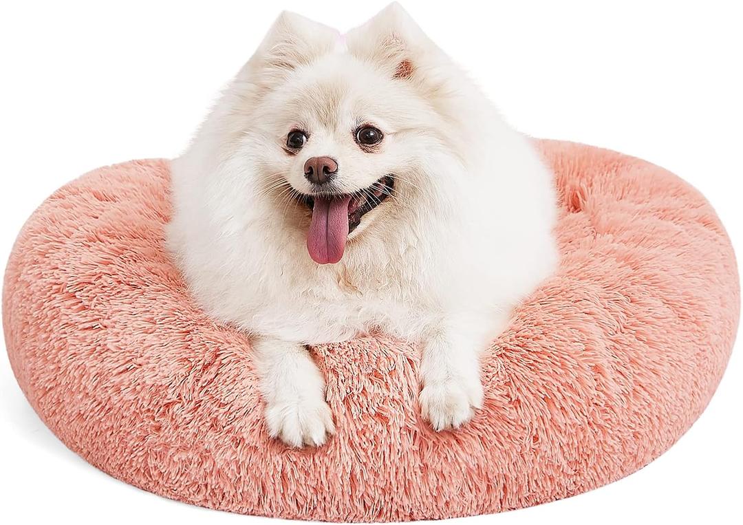 MIXJOY Orthopedic Dog Bed Comfortable Donut Cuddler Round Pet Beds Ultra Soft Washable Dog and Cat Cushion (23'', Pink)