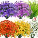 Uieke 24PCS Artificial Flowers for Outdoors UV Resistant Fake Flowers with Bostern Ferns Shrubs Faux Plastic Greenery Plants for Outdoor Garden Window Box Home Indoor Decor