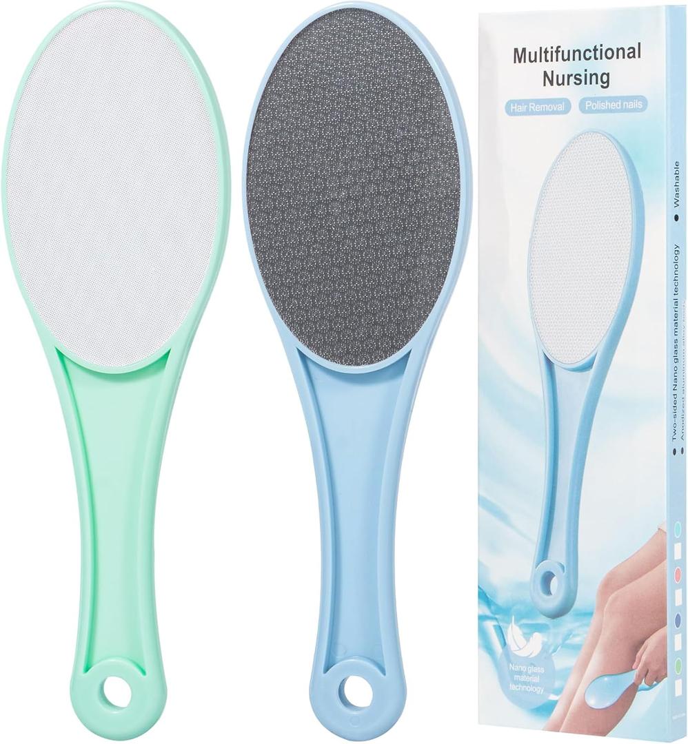 Nano Glass Foot File Callus Remover, 2 Pcs Hard and Dead Skin Remover for Feet, Double Sided Foot Scrubber Hygienic Pedicure Tool, Hair Eraser for Softer & Smoother Feet Hands, Green Blue Random Glass