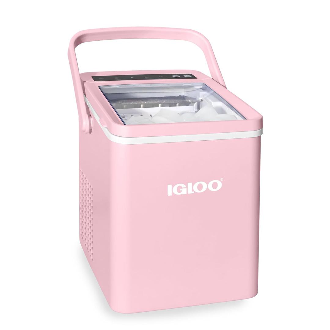 Igloo Portable Ice Maker with Handle & Scoop- Countertop Ice Maker with LED Control Panel & 1.5 Qt Water Tank- Ice Maker Produces 26 Lb Of Ice In 24 Hours With 9 Large or Small Cubes In 7 Minute -Pink