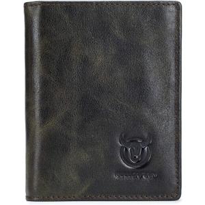 BULLCAPTAIN Large Capacity Genuine Leather Bifold Wallet/Credit Card Holder for Men with 15 Card Slots QB-027 (Olive Green)