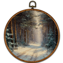 BCUANGD Winter Round Wall Art Decor - Vintage Winter Landspace Wall Art Canvas Frame Artwork Prints, Rustic Xmas Holiday Cottage Round Wall Hanging Decorations for Home Farmhouse Bedroom, 10"x10"