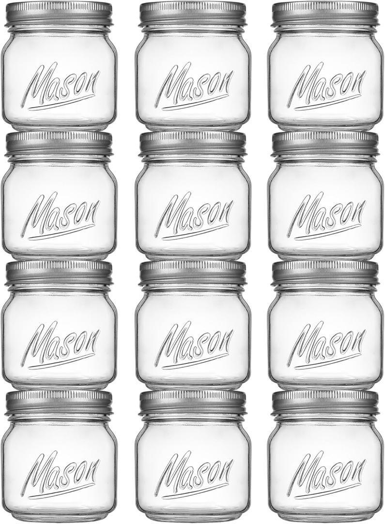 Mason Jars 10oz - 12Pack Glass Jars with Leak Proof & Food Grade Canning Jars for Spices, Dry Food Storage & DIY Crafts, Perfect for Home Cooks, Meal Prep, and Crafting Enthusiasts