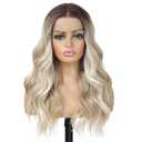 Ash Blonde Balayage Blonde Lace Front Wig, Middle Part 20 Inch HD Lace Wig, Dark Brown to Golden Blonde Highlight M Hairline Natural Fit Natural Wavy Ombre Synthetic Heat Resistant Fiber