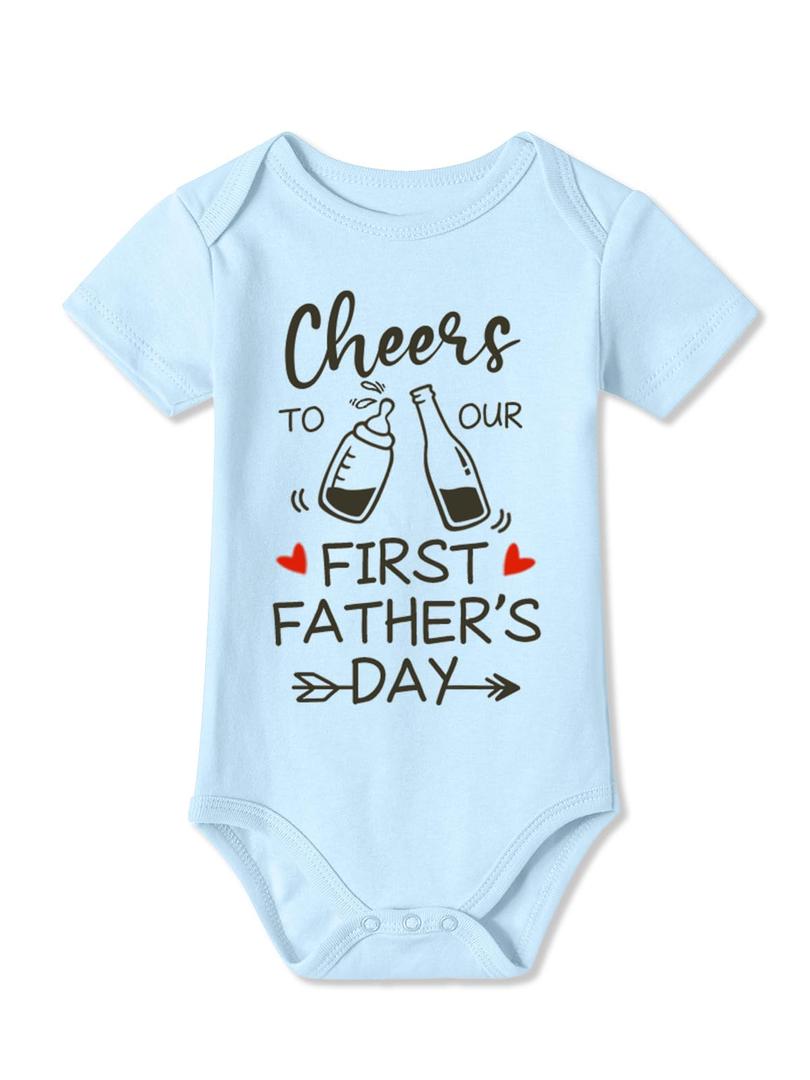 BesserBay Baby Boys Happy 1st Daddys Day Bodysuit Cotton Blue Cheers to Our First Fathers Day Newborn Onesie Size 3-6 Months