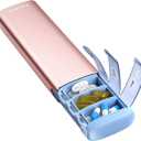 Vaydeer Metal Travel Pill Organizer, 7 Day Weekly Pill Box, Large Capacity Daily Cute Pill Case for Supplements, Pills, Vitamins and Medication (Small, Rose Gold)