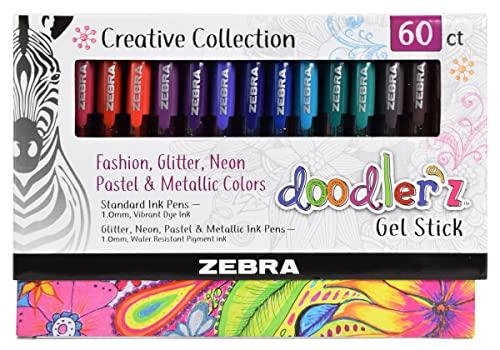 Zebra Pen Doodlerz Gel Stick Pen Mega Set, Bold Point, 1.0mm, Assorted Glitter, Neon, Metallic, Pastel Colors, 60 Pack (41960)