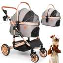 Bicystar Pet Stroller for Medium Dogs, Smooth-Ride Dog Stroller with Detachable Carrier, Rubber Wheels, Car Seat Combo 3-in-1, Up to 50 lbs, for Senior Dogs & Cats, Grey