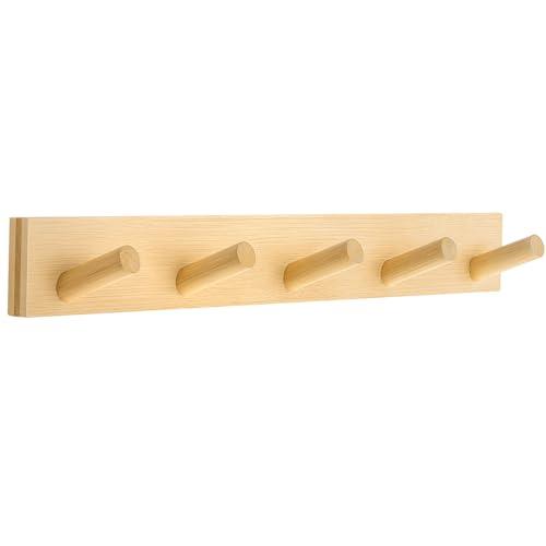HOMEBROS Coat Rack Wall Mount, Wooden Coat Hanger with 5 Hooks, Heavy Duty, Natural, 1 Pcs