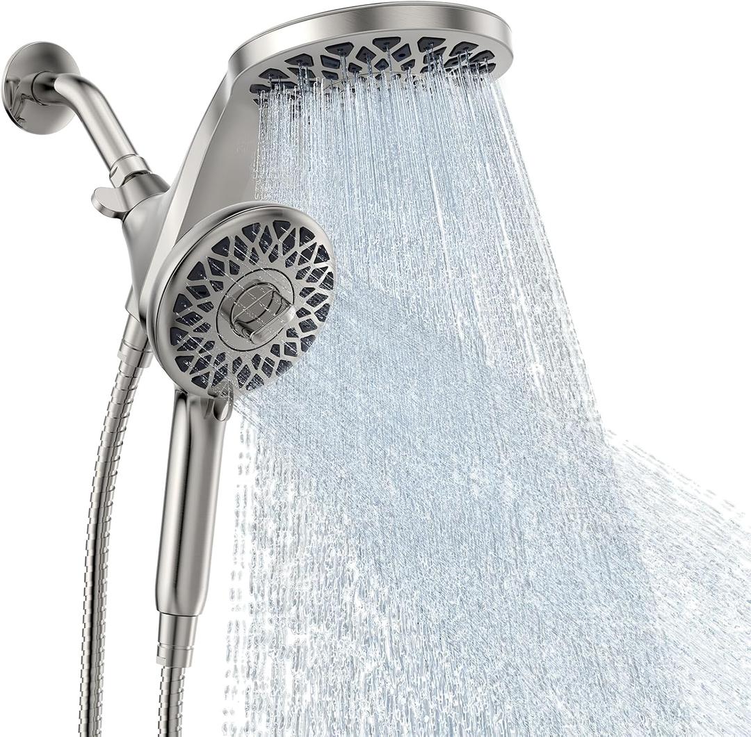 High Pressure Rain Shower Head with Handheld Spray Combo: Detachable Dual Shower Head with 10 Sprays Modes - Upgrade Knob Spray Mode Selector and Magnetic Guidance Docking System