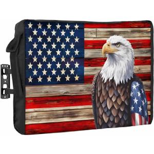 DecorLovee American Flag Outdoor TV Cover 48 to 50 Inches Weatherproof & Waterproof, Vintage Blue Red USA Flag Outdoor TV Enclosure with Remote Control Pocket, Eagle TV Screen Protectors for TV
