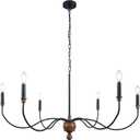 Black Farmhouse Chandelier Light Fixture, 6-Light Large Hanging Pendant Lights, Modern Candle Light Chandelier for Dining Room, Living Room, Bedroom, Foyer, Kitchen Island