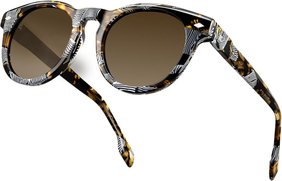 BIRCEN Womens Round Polarized Sunglasses: Retro Acetate Sun Glasses UV400 Protection Shades for Driving Beach Daily Wear