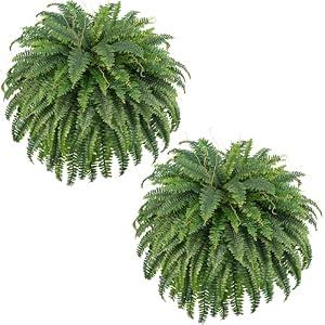 FOREST PRINCE 50" Fake Ferns Bush Plants with 96 Frond, 2 Faux Ferns for Outdoors Planter Large Garden Porch Entrance Balcony Windowsill Home Decor