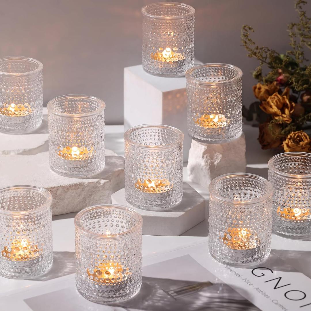 40Pcs Glass Votive Candle Holders, Clear Tea Light Candle Holders Vintage Tealight Candle Holder Bulk for Autumn, Thanksgiving Table Centerpieces, Christmas Decor (Clear)
