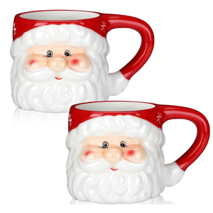Sliner 2 Pcs Christmas Santa Coffee Mugs 11 oz Vintage Santa Claus Heads Ceramic Mug Christmas Themed Design Cup Set for Coffee Tea Hot Chocolate Xmas Holiday Gifts (Red)