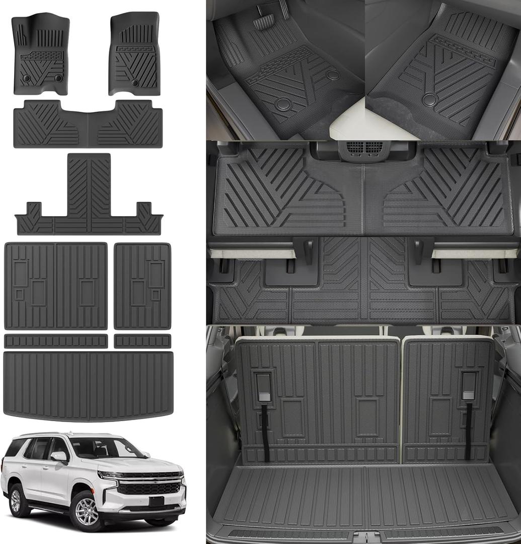 Floor Mats Compatible with 2022-2025 Chevrolet Tahoe GMC Yukon Trunk Mat Cargo Liner TPE Back Seat Cover Protector 2024 Chevy Tahoe 7 Seats Accessories (Trunk Mat+Backrest Mats+Floor Mats)