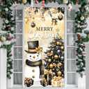 Christmas Door Cover Decorations Snowman Door Cover Black Gold Merry Christmas Xmas Tree Front Door Banner for Indoor Outdoor Xmas Winter Party Decor