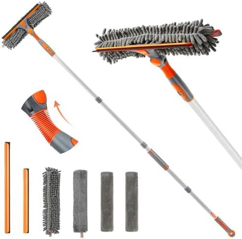 Eazer Squeegee Window Cleaner Tool, 2 in 1 Rotatable Window Cleaning Squeegee Kit with Extension Pole, 62'' Window Washing Kit, Bendable Head for Car Glass - 2 Scraper