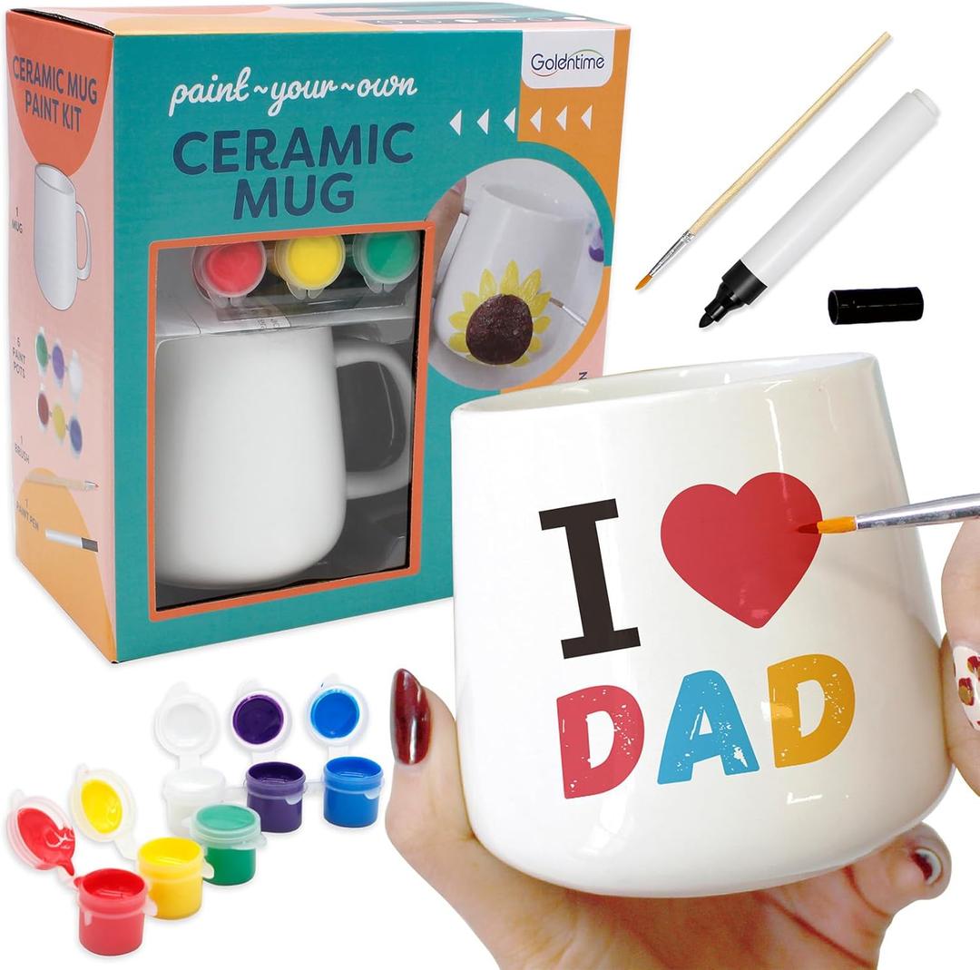 DIY Mug Painting Kit for Adults & Kids Includes Blank Ceramic Mugs to Decorate, Paintable Mugs, and Painting Supplies Paint Your Own Mug for Mother's Day Father's Day Gifts!