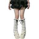 HeiBai Xiong Cute Y2k Harajuku Leg Warmers for Women Japanese Goth Knitted Flare (White)