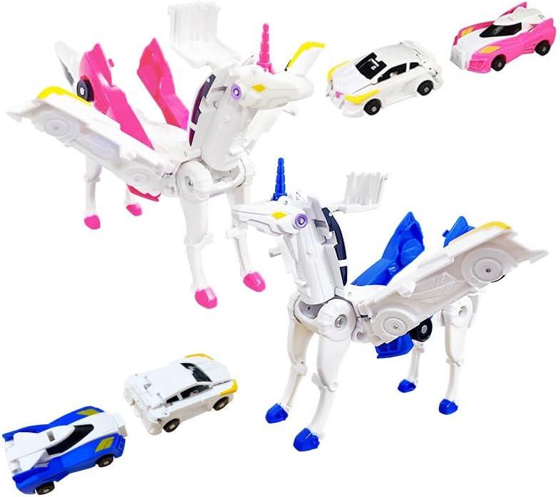 Transforming Car Robot Toys, Unicorn Racing Car Set, Boys and Girls, Automatic Deformation, Magnetic Connections, Educational, Collision to Magical Unicorns, Birthday Party (Pink)