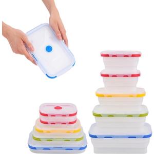 Collapsible Silicone Food Storage Containers, BPA Free, Microwave, Freezer and Dishwasher Safe, Lunch, Meal Prep, Travel, Space-Saving, Set of 5 (Assorted Colors-Sizes 5pc)
