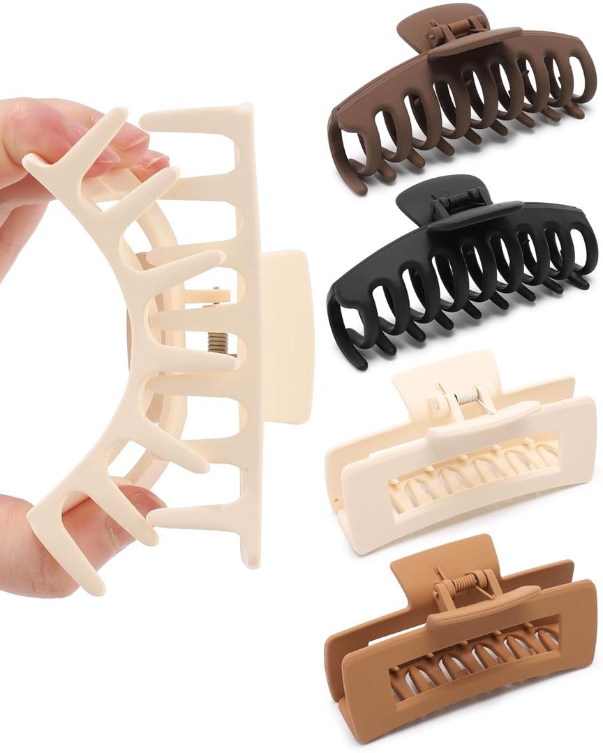 Lourny Silicone Hair Clips for Women, 4 PCS Non-Slip Strong Hold Flexible Cloud Claw Clips for Thin or Thick All-Day Comfort Large Hair Clips(White + Light Brown + Dark Brown + Black)