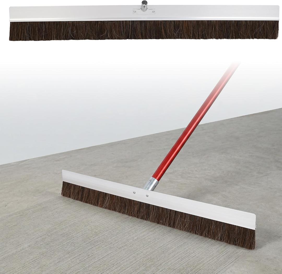 48" Aluminum Backed Concrete Broom with Handle Socket, 3" Poly & Horsehair Fibers, Concrete Finishing Broom for Driveways, Sidewalks, Wet Concrete, Multi-Purpose Floor Brush