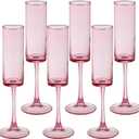 6 Pieces Pink Champagne Flutes 6 OZ Straight Sided Wine Glasses Champagne Long Stem Drinking Colored Glasses,Set of 6 Hand Blown Champagne Flutes Goblets for Wedding Cocktail Cups,Cava, Prosecco