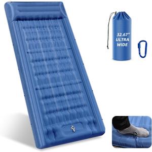 32.68" Extra Wide Sleeping Pad for Camping, Camping Mattress with Pillow, Inflatable Sleeping Pads with Built-in Foot Pump, 5.11" Thickened Sleeping Mat for Backpacking Hiking Tent (Blue)
