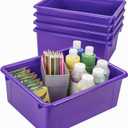Storex Letter Size Deep Storage Tray Organizer Bin for Classroom, Office and Home, Violet, 5-Pack (62528A05C)