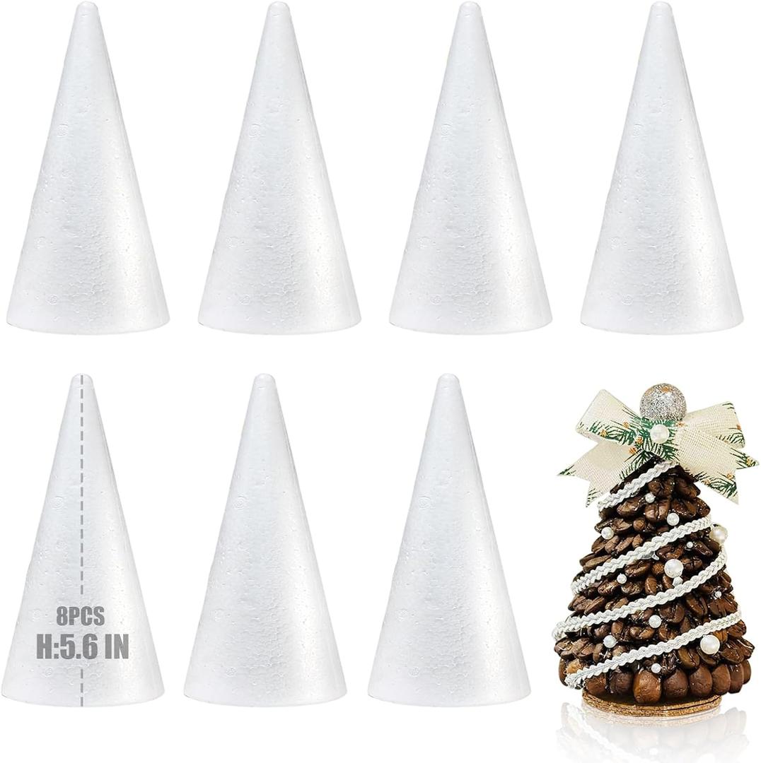 8 Pack Styrofoam Cones for Craft, 5.6x2.5in Craft Foam Tree Cones, White Small Polystyrene Foam Cones for Craft Use for DIY Art Projects, Christmas Tree Holiday Decor (5.6 * 2.5in-8pc)
