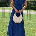 KIRUNDO Women's Summer Maxi Dresses Elegant V Neck Ruffle Flutter Sleeves Empire Waist Pleated Flowy Wedding Guest Dress (Blue, L)
