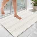 OLANLY Thick Bathroom Rugs 36x24, Extra Soft Absorbent Chenille Striped Bath Rugs, Rubber Backing, Machine Wash Dry, Bath Mats for Bathroom Floor, Tub and Shower, Home Decor Accessories, Ivory