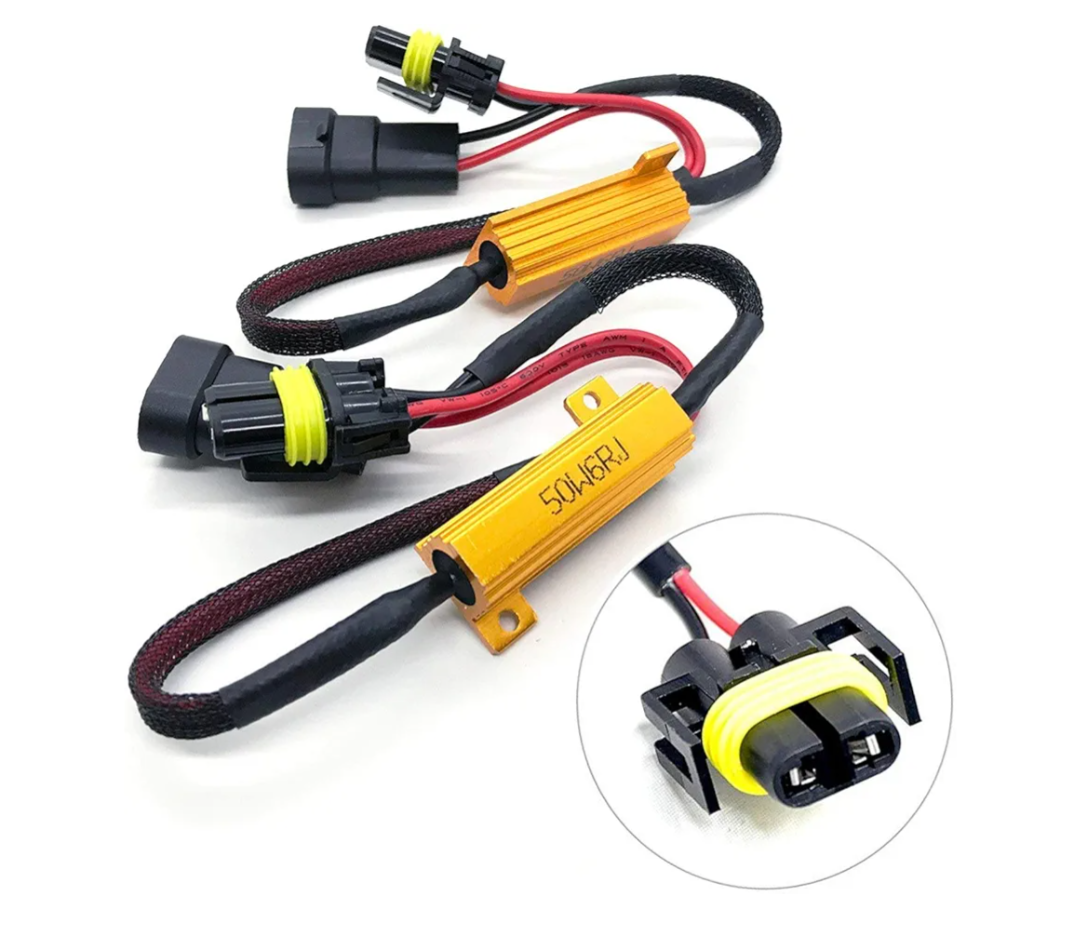 O-NEX LED Load Resistor Kit 50W 8ohm Headlight Bulb Relay Harness Adapter Anti Flicker Error Decoder Warning Canceller - H11 (H8, H9)
