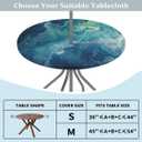 Turquoise Marble Round Fitted Tablecloth with Umbrella Hole and Zipper, 36"-44" Outdoor Elastic Table Cloth Oil-Proof Waterproof Patio Table Cover for Picnic Party Camping