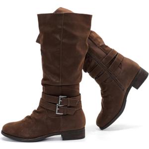 Luoika Women's Extra Wide Calf Slouchy Boots, Wide Width Flat Heel Mid Calf Boots for Women, Brown, 210403, 11W