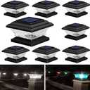 HUYIENO Solar Post Cap Lights Outdoor LED Lighting Deck Fence Light Two Modes Warm White/7 RGB Color Changing Suitable for 4x4 5x5 Wooden Posts (Black, 8pk), HY1238