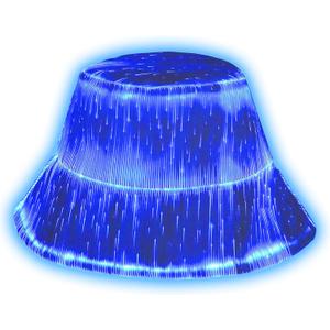 LED bucket hat, Rave hat with light up hat 7 colors crazy hat, Glowing in the dark hat with USB rechargeable (White)