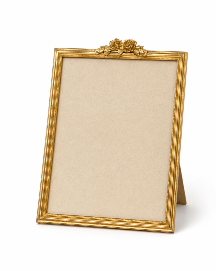 Vintage Gold Picture Frame with Rose Detail, Ornate Tabletop Photo Frame for Home Decor