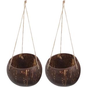 Coconut Shell Hanging Planter Basket Natural Indoor Outdoor Hanging Flower Pot for Balcony Wall Decor 10.24X4.72X2.95 Inches Set of 2