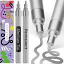 ARTISTRO 2 Silver Permanent Marker - Waterproof Markers for Tire, Fabric, Rocks, Glass, Ceramic, Wood, Paper - Oil Based Paint Pens - Medium Tip 3mm