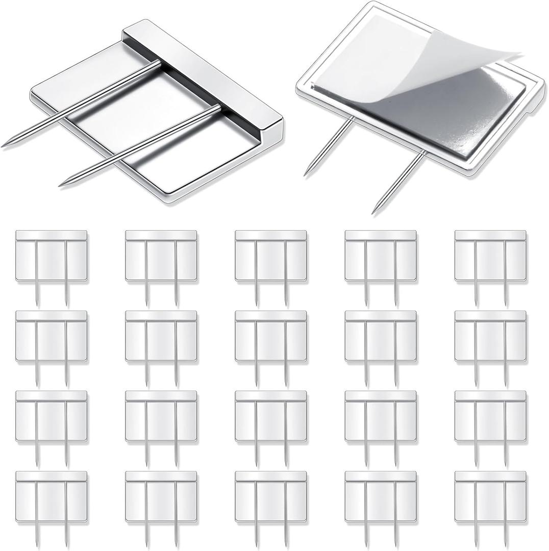 Amylove 20 Pcs Silver Cubicle Pins Partition Long Push Pins Fabric Clips Cubicle Name Plate Holders for Office Furniture Corkboard Fabric Mounting